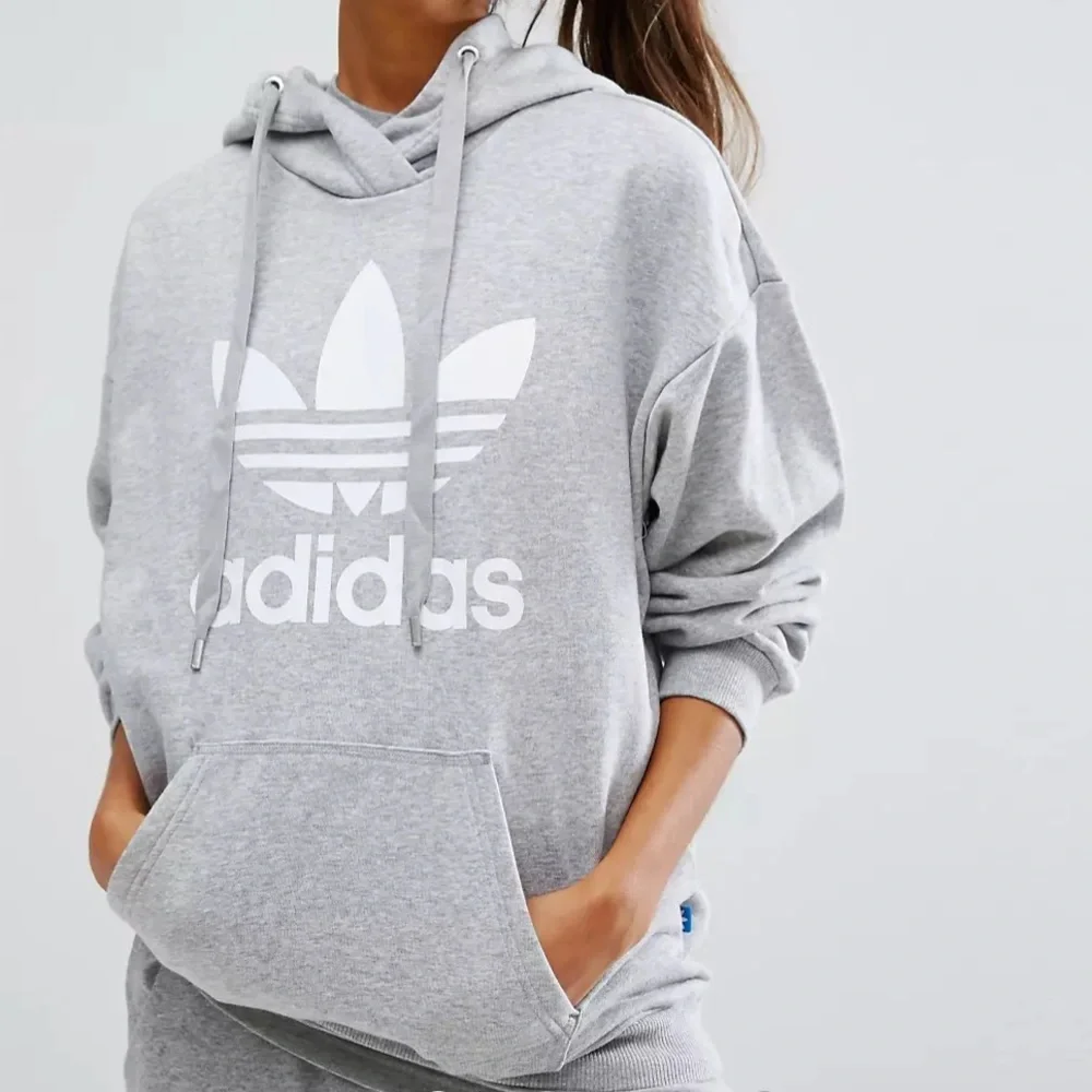 ADIDAS HEATHER GREY GRAY FLEECE PULLOVER HOODIE OVERSIZE ADICOLOR TREFOIL JACKET - Picture 1 of 8
